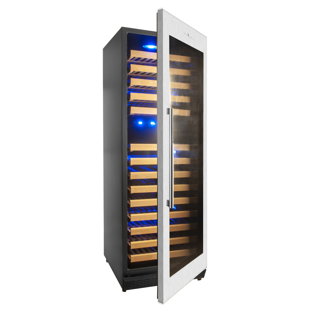 Tall Large Wine Refrigerator With Glass Door With Stainless Steel Trim 
