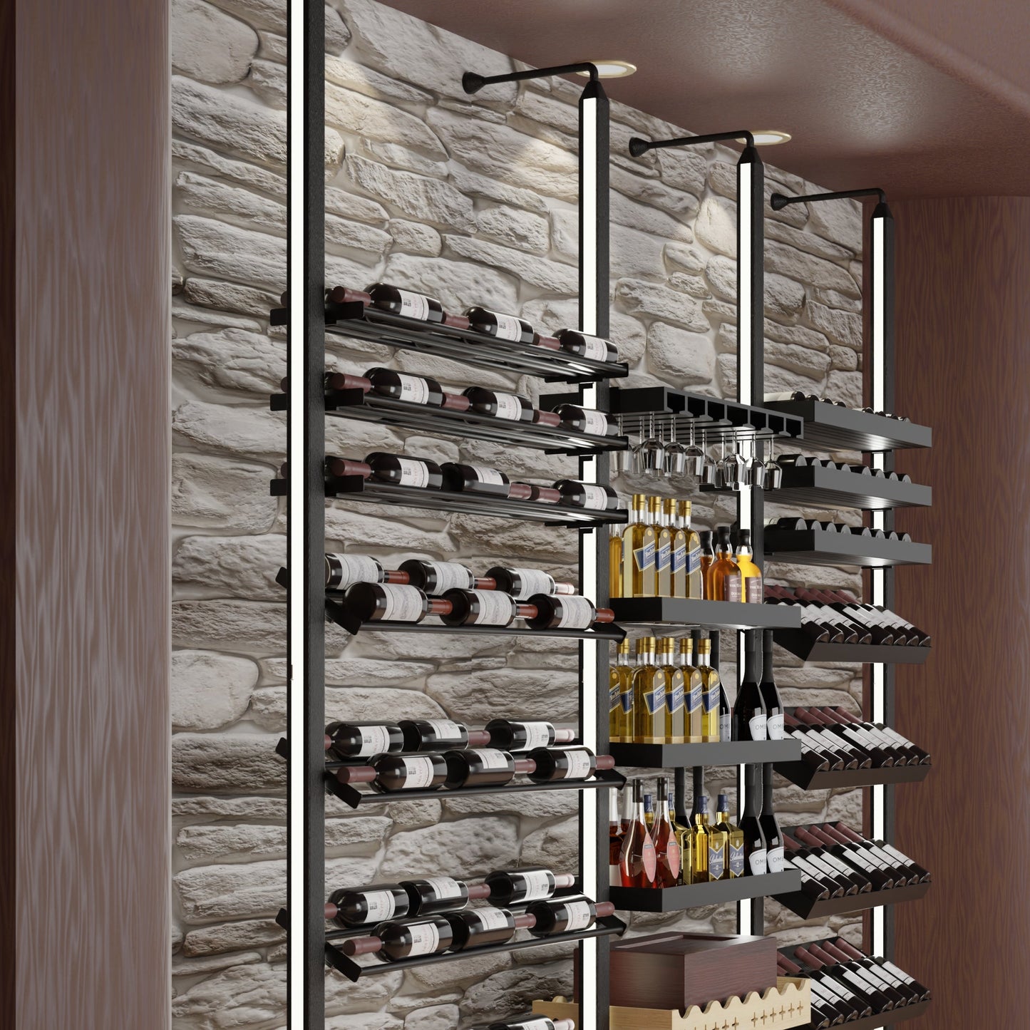 Lumi Nexus Wine Rack System - Floor-to-Ceiling & Floor-to-Wall LED Wine Storage
