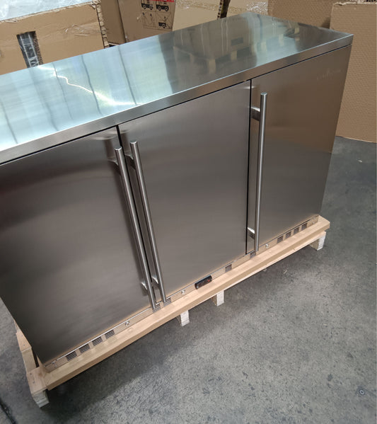 Refurbished - 53 Inch Solid 3-Door Outdoor Beverage Drinks Cooler - Stainless Steel Door
