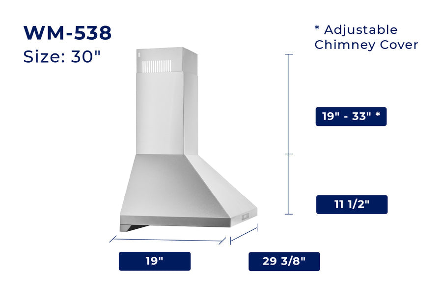 Hauslane WM-538 Chef Series Convertible Stainless Steel Wall-Mounted Range Hood