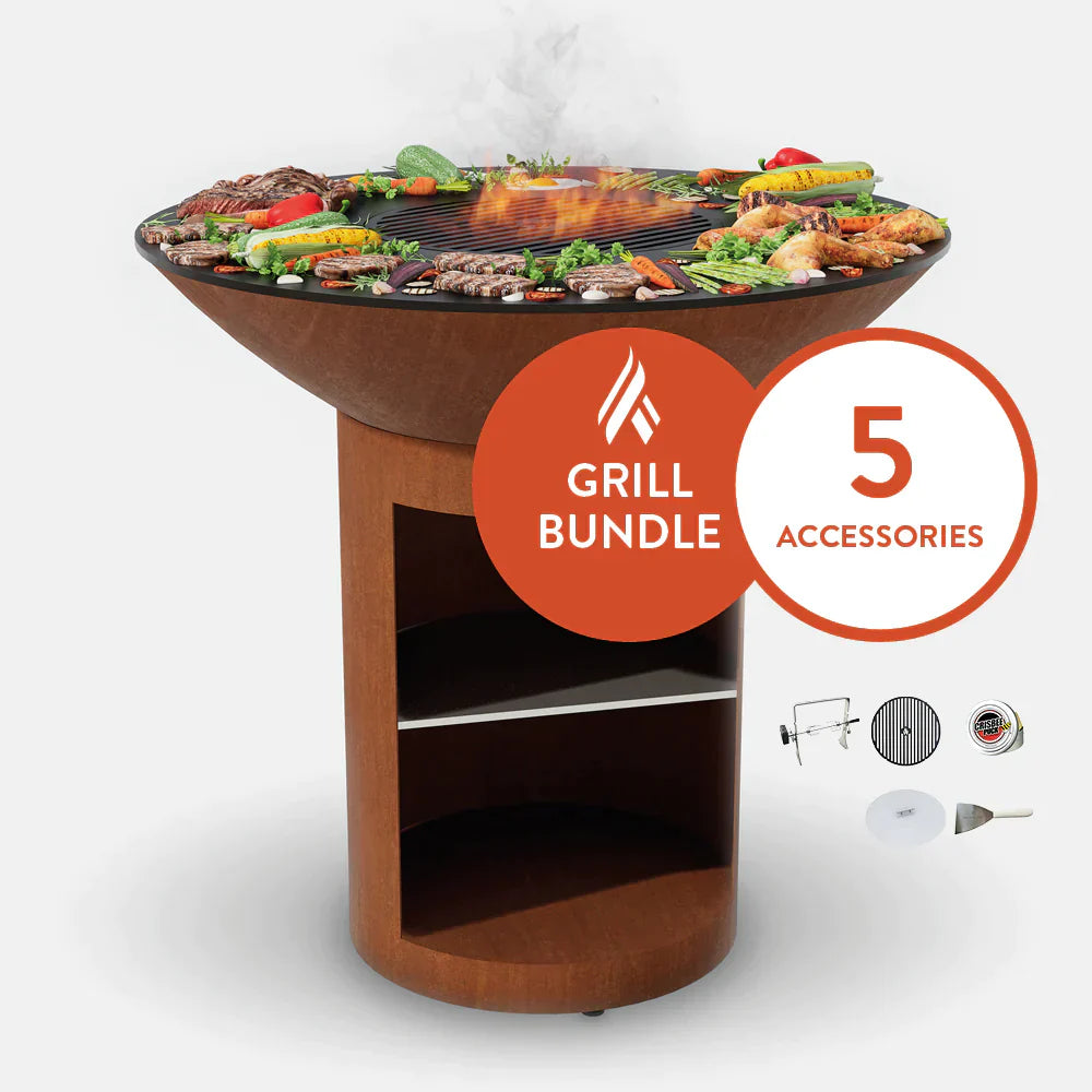 ARTEFLAME Classic 40" Grill with a High Round Base with Storage Home Chef Bundle with 5 Grilling Accessories